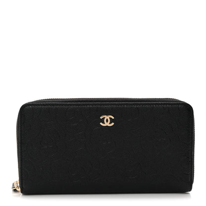 Chanel Caviar Camellia Embossed Large Zip Around Gusset Wallet Black 1 of 7