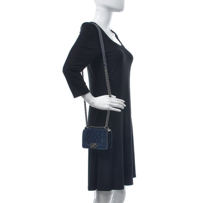 Chanel Velvet Quilted Mini Boy Flap Navy 2 of 11
