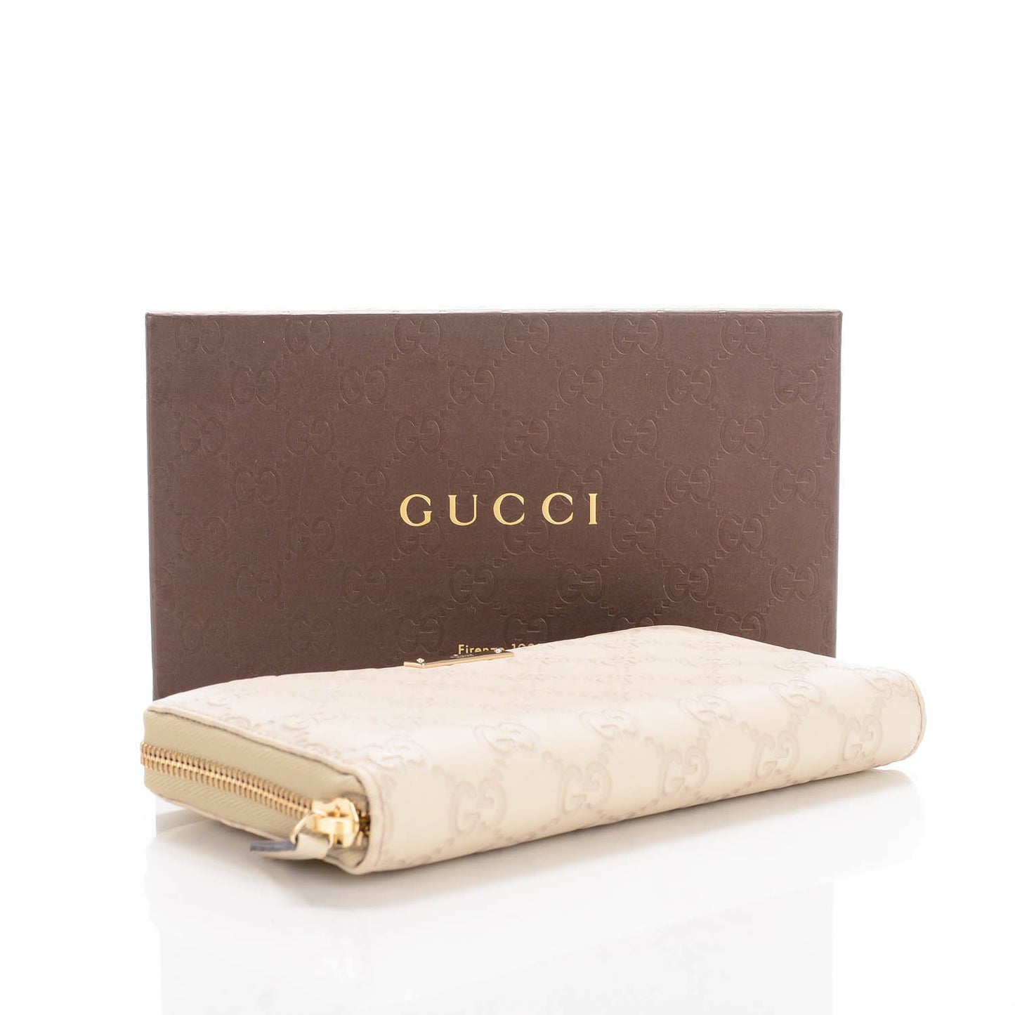 Guccissima Metal Bar Zip Around Wallet Off White