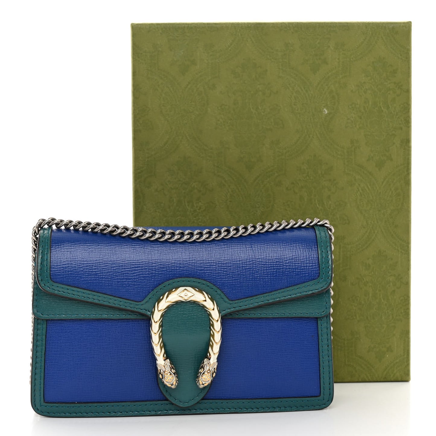 Azalea Calfskin Enamel Super Mini Dionysus Shoulder Bag Imperial Blue Pavone