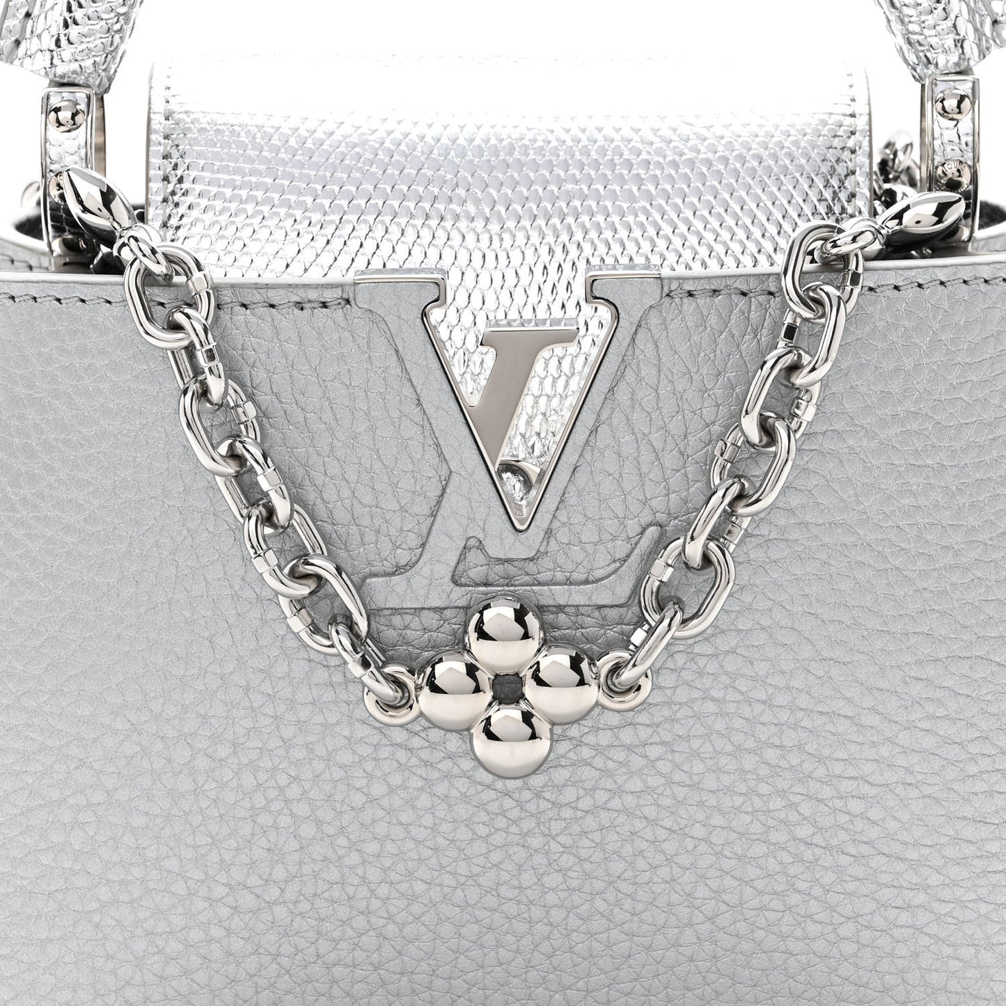 Taurillon Lizard Flower Chain Capucines Mini Silver