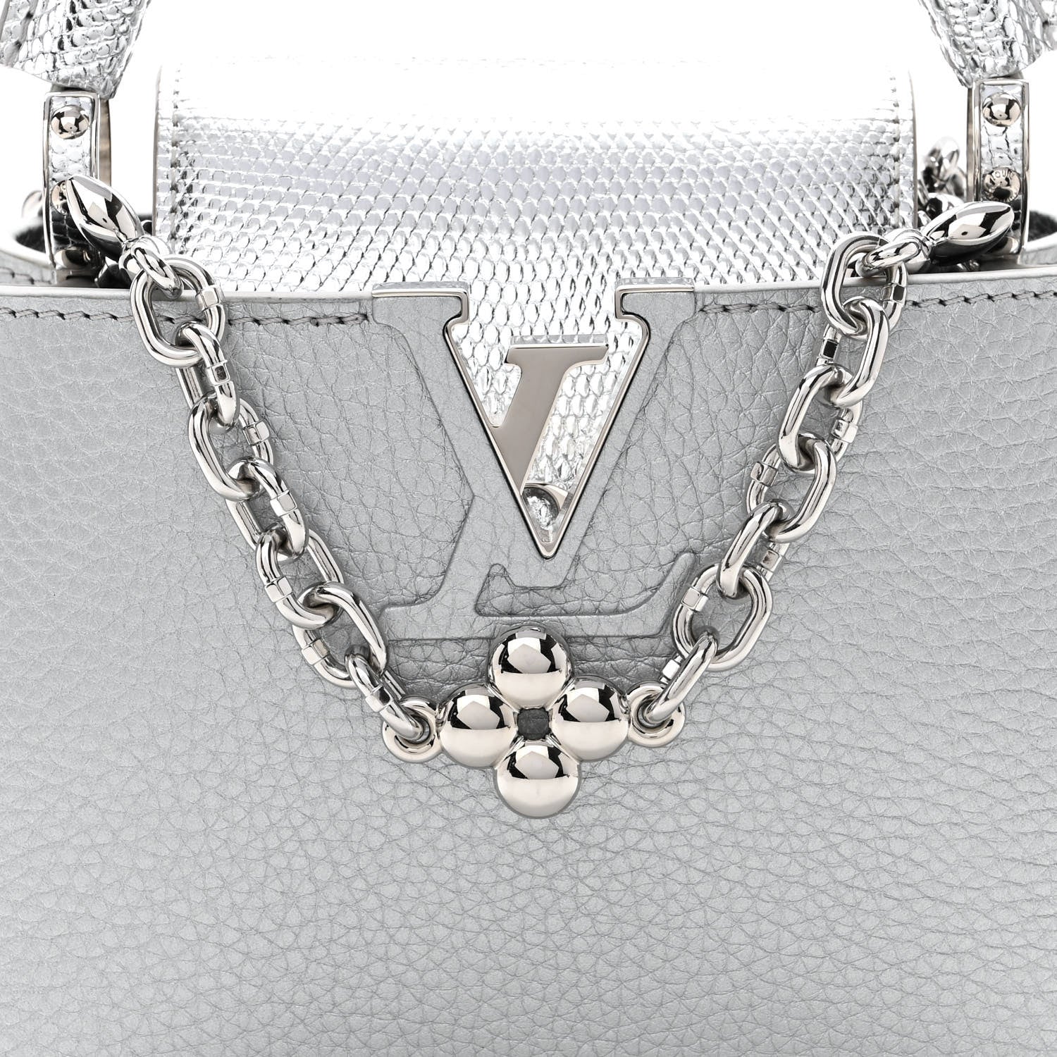 Louis Vuitton Taurillon Lizard Flower Chain Capucines Mini Silver 7 of 9