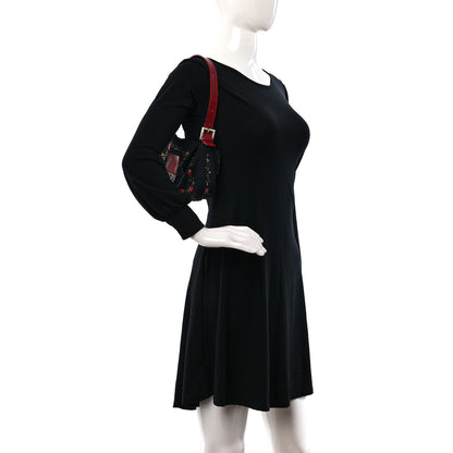 Fendi Satin Lizard Beaded Baguette Black 2 of 12