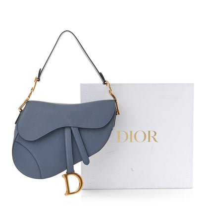 Christian Dior Grained Calfskin Saddle Bag Denim Blue 11 of 11