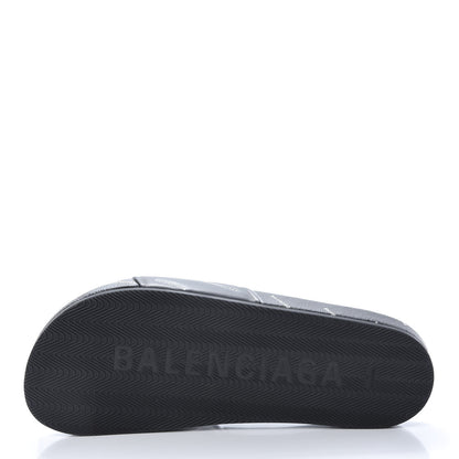 Balenciaga Nappa Allover Logo Embossed Womens Pool Slide Sandals 41 Black White 6 of 10