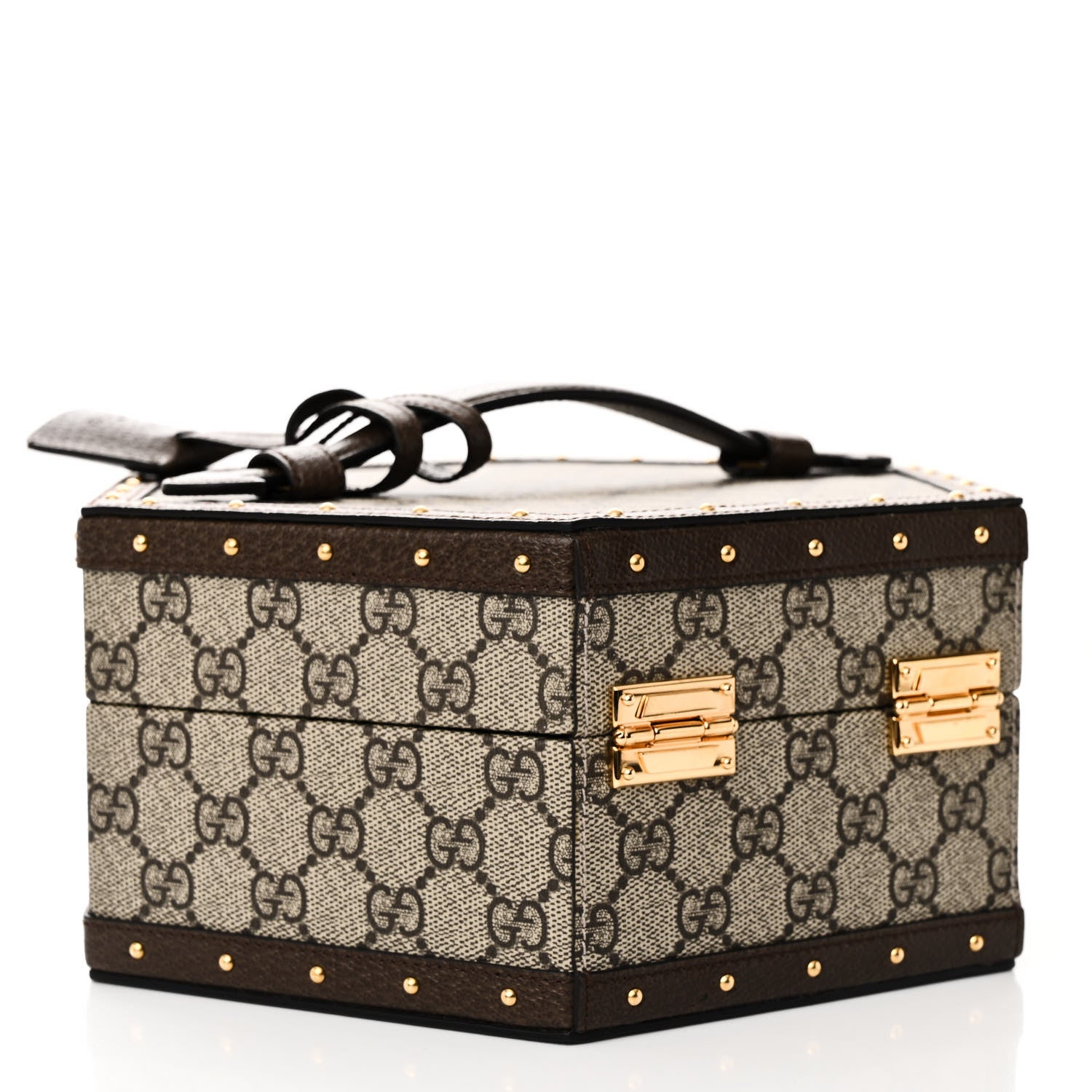 Gucci GG Supreme Monogram Textured Dollar Calfskin Studded Padlock Hexagon Top Handle Case Beige Ebony New Acero 3 of 10