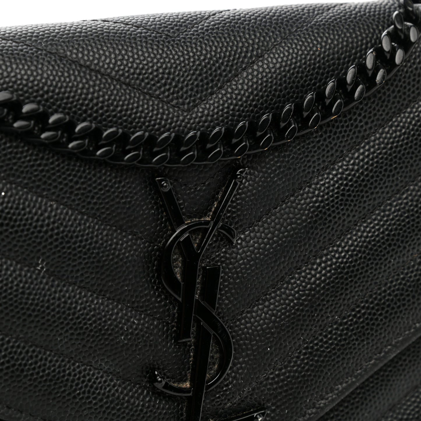 Grain De Poudre Matelasse Chevron Monogram Chain Wallet Black