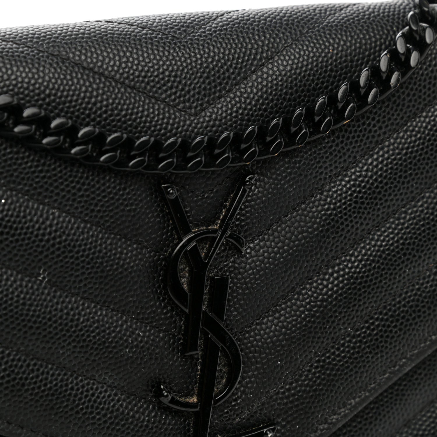 Saint Laurent Grain De Poudre Matelasse Chevron Monogram Chain Wallet Black 11 of 12