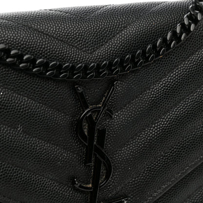Saint Laurent Grain De Poudre Matelasse Chevron Monogram Chain Wallet Black 11 of 12