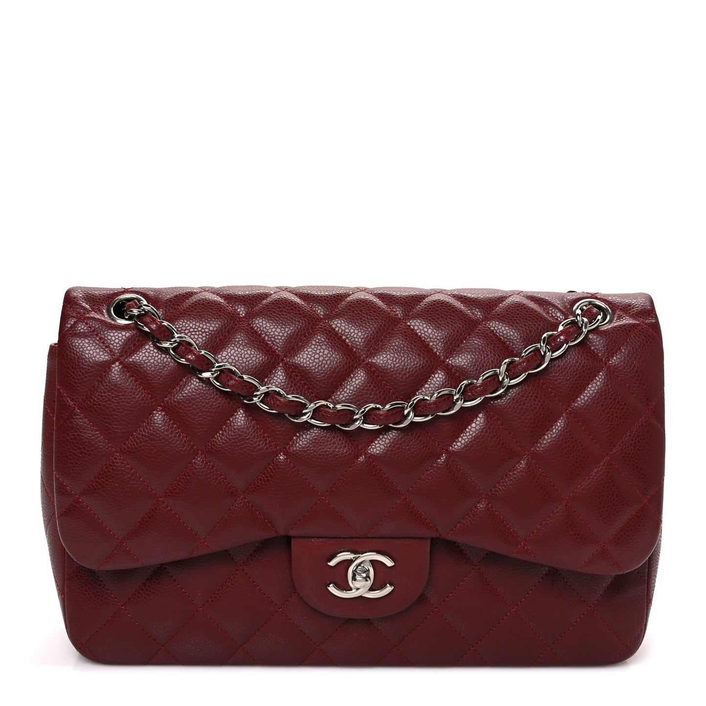 Caviar Quilted Jumbo Double Flap Dark Red