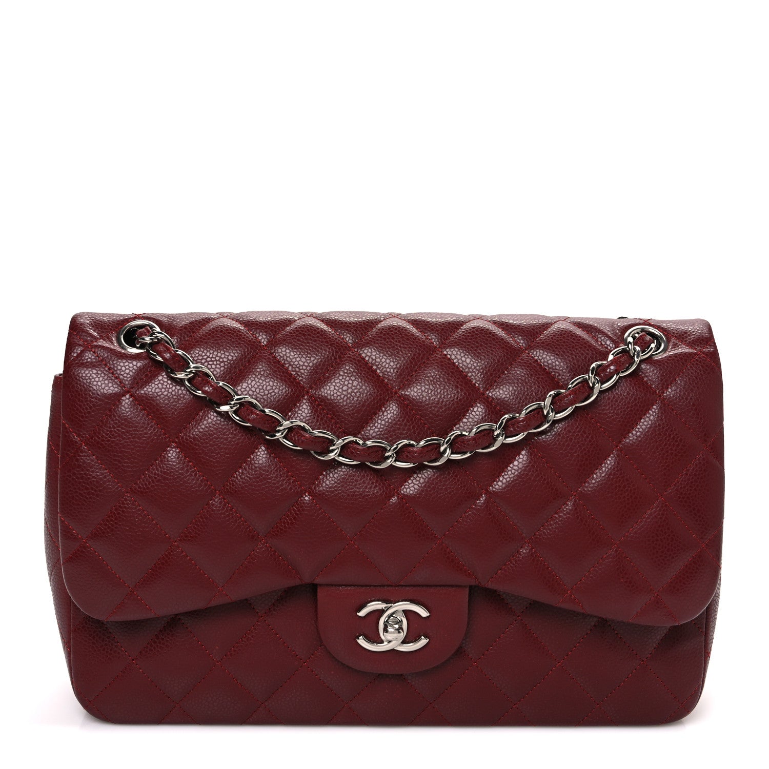 Chanel Caviar Quilted Jumbo Double Flap Dark Red 1 of 12