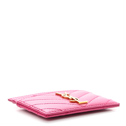 Saint Laurent Grain De Poudre Matelasse Chevron Monogram Credit Card Case Fresh Fuxia 4 of 7