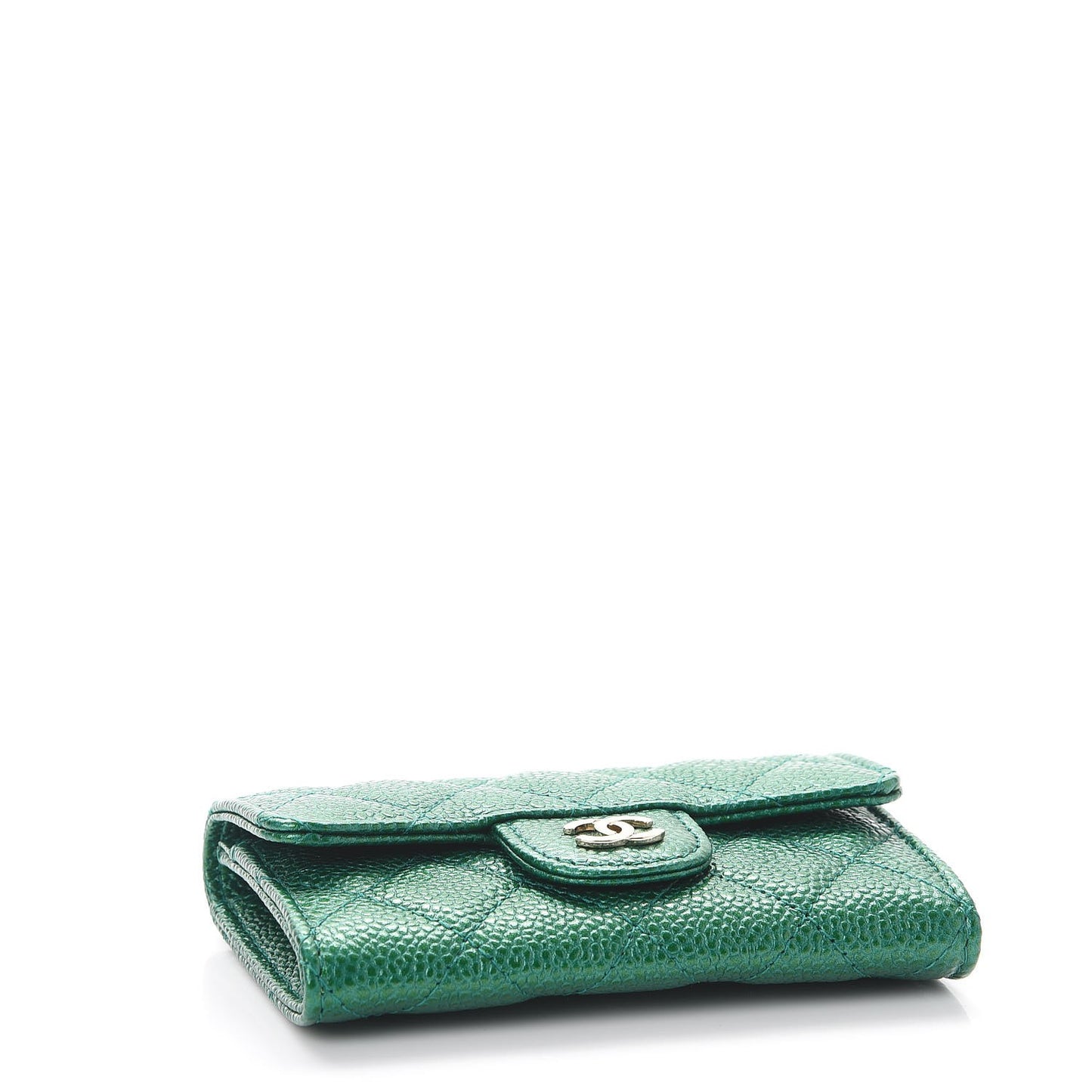 Metallic Caviar Quilted Card Holder Green