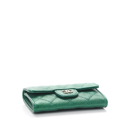 Chanel Metallic Caviar Quilted Card Holder Green 4 of 9
