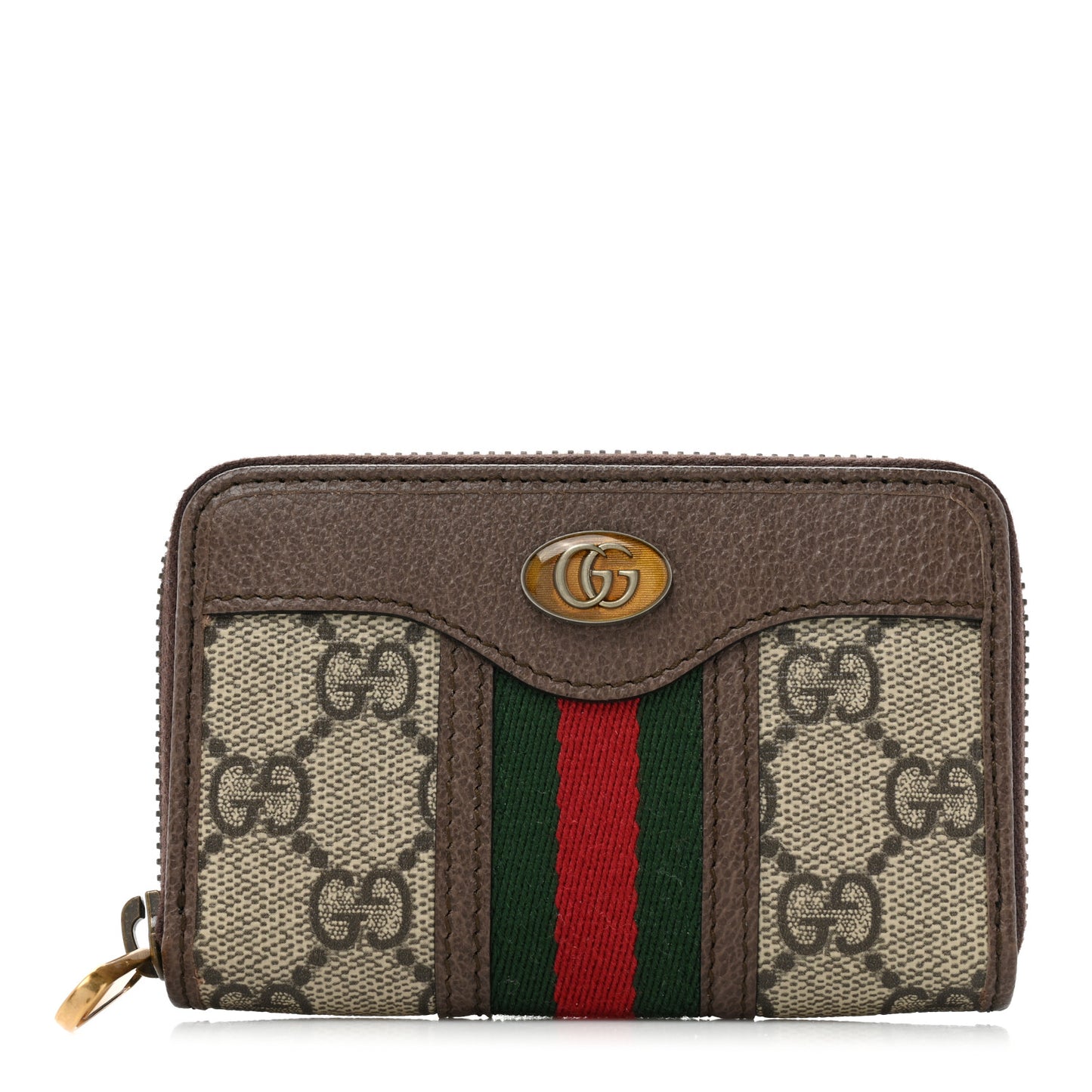GG Supreme Web Ophidia Zip Around Card Case Brown