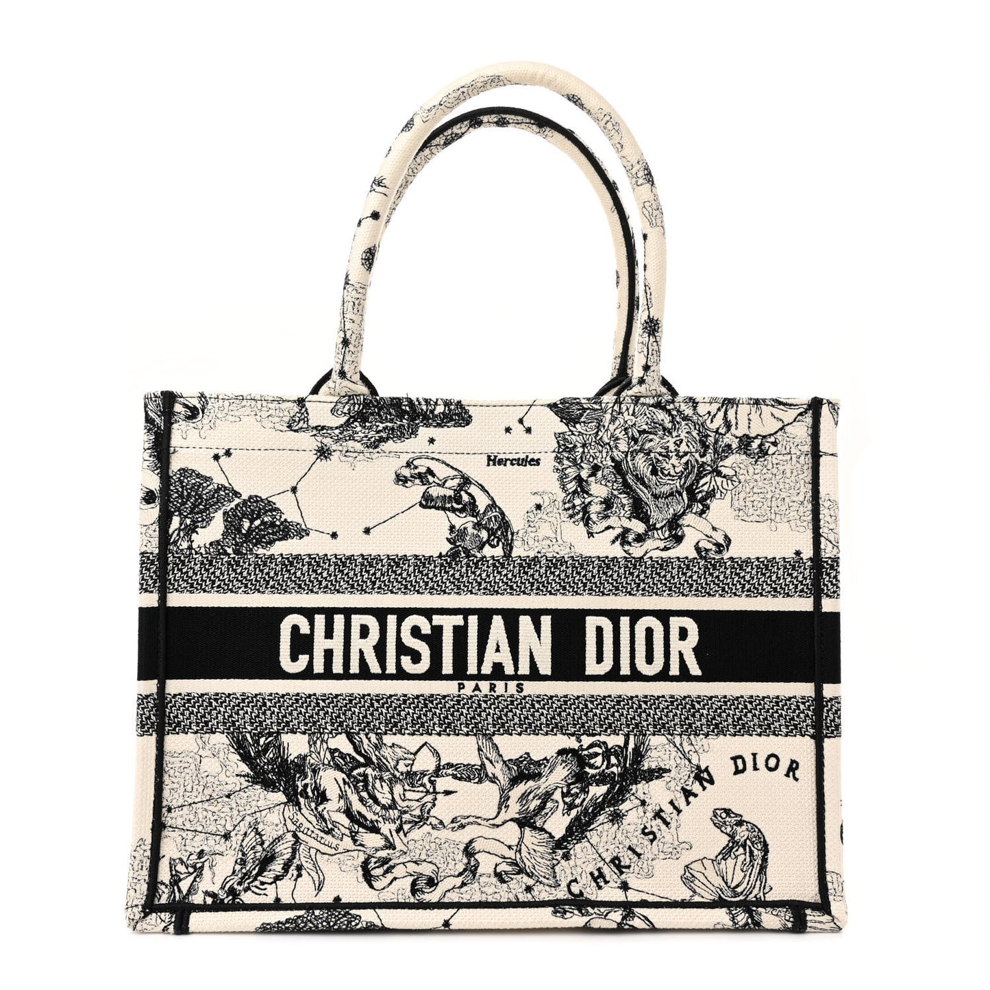 Canvas Zodiac Toile De Jouy Embroidered Medium Book Tote Latte