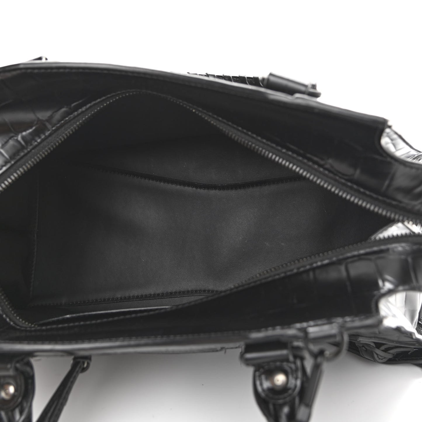 Semi Shiny Calfskin Crocodile Embossed Neo Classic Black Hardware S City Black
