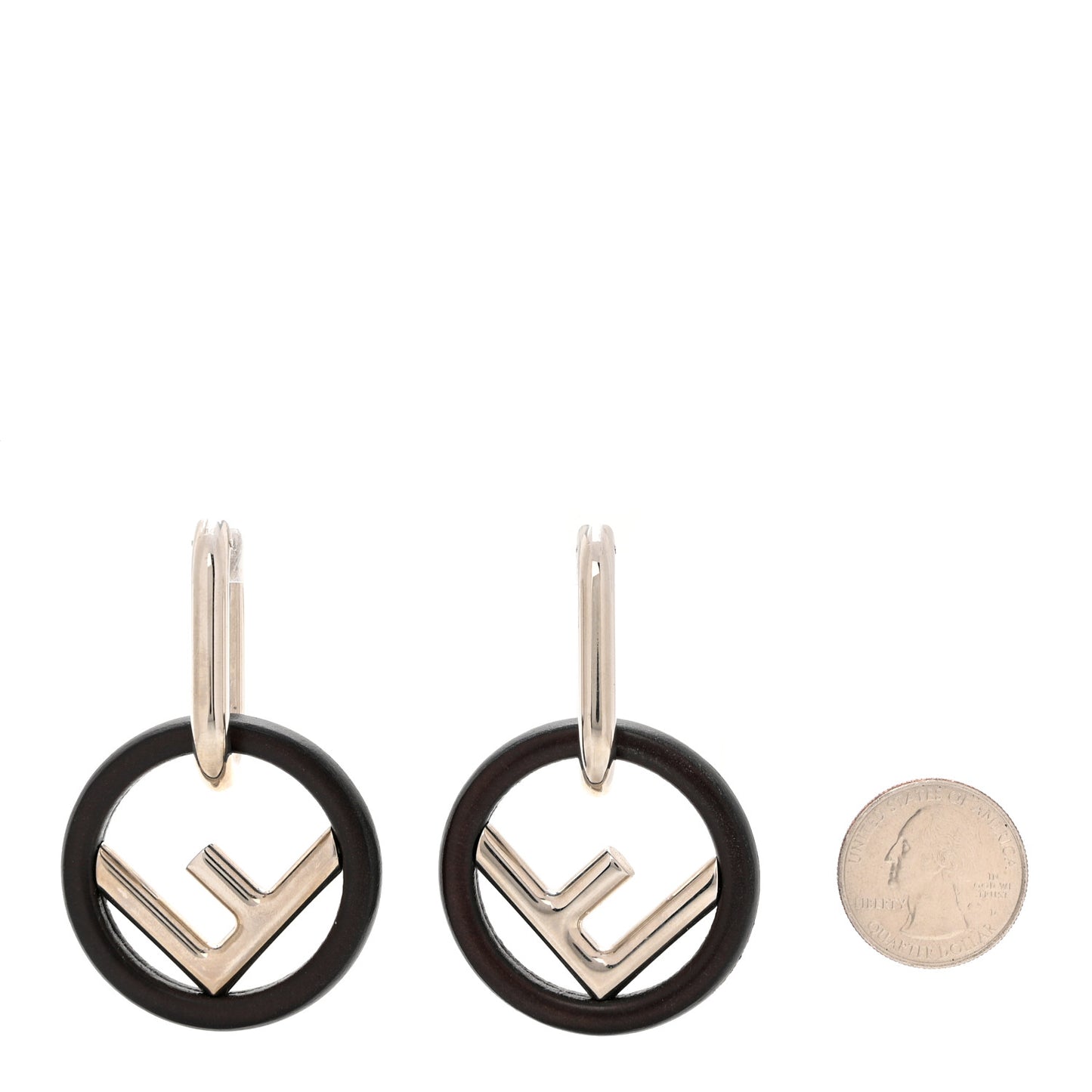 Metal Lambskin F is Fendi Hoop Drop Earrings Silver
