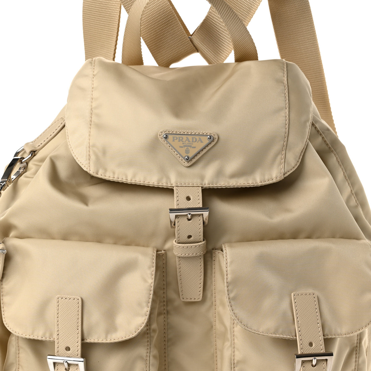 Nylon Vela Saffiano Medium Backpack Deserto