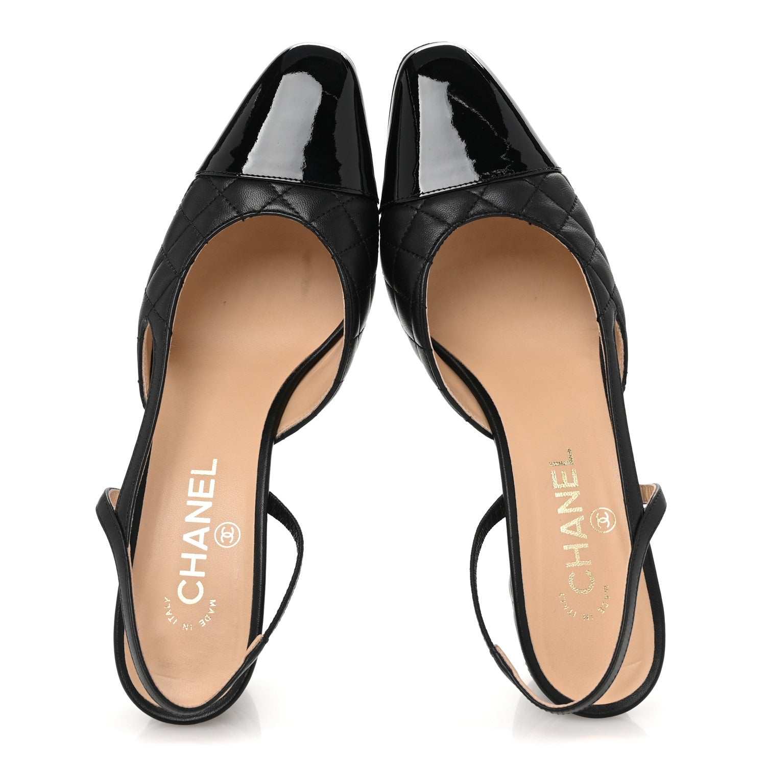 Chanel Lambskin Patent Calfskin Quilted Cap Toe CC Slingback Pumps 40 Black 2 of 10