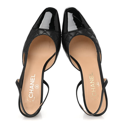 Chanel Lambskin Patent Calfskin Quilted Cap Toe CC Slingback Pumps 40 Black 2 of 10