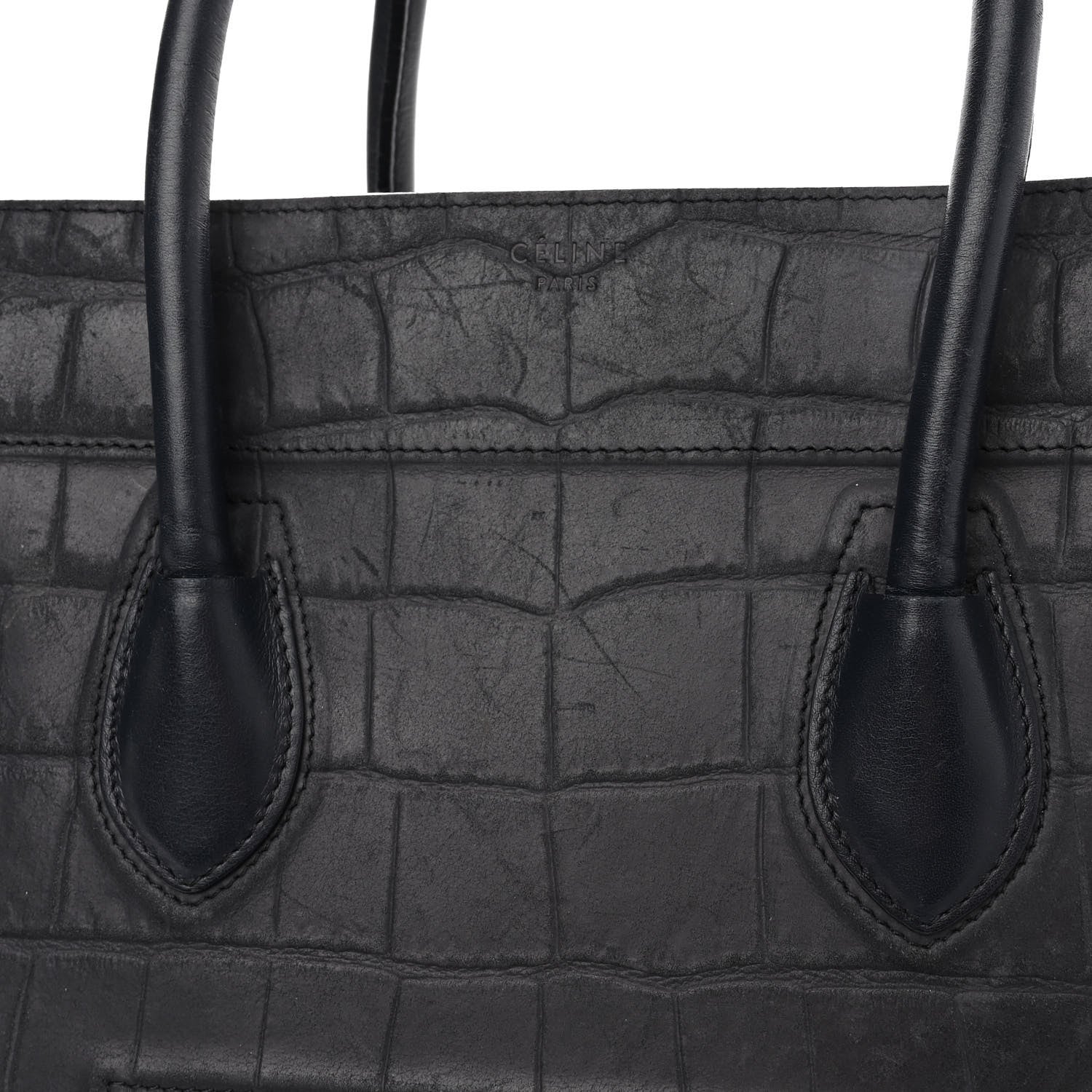 Celine Crocodile Embossed Calfskin Medium Phantom Luggage Navy Blue 11 of 16