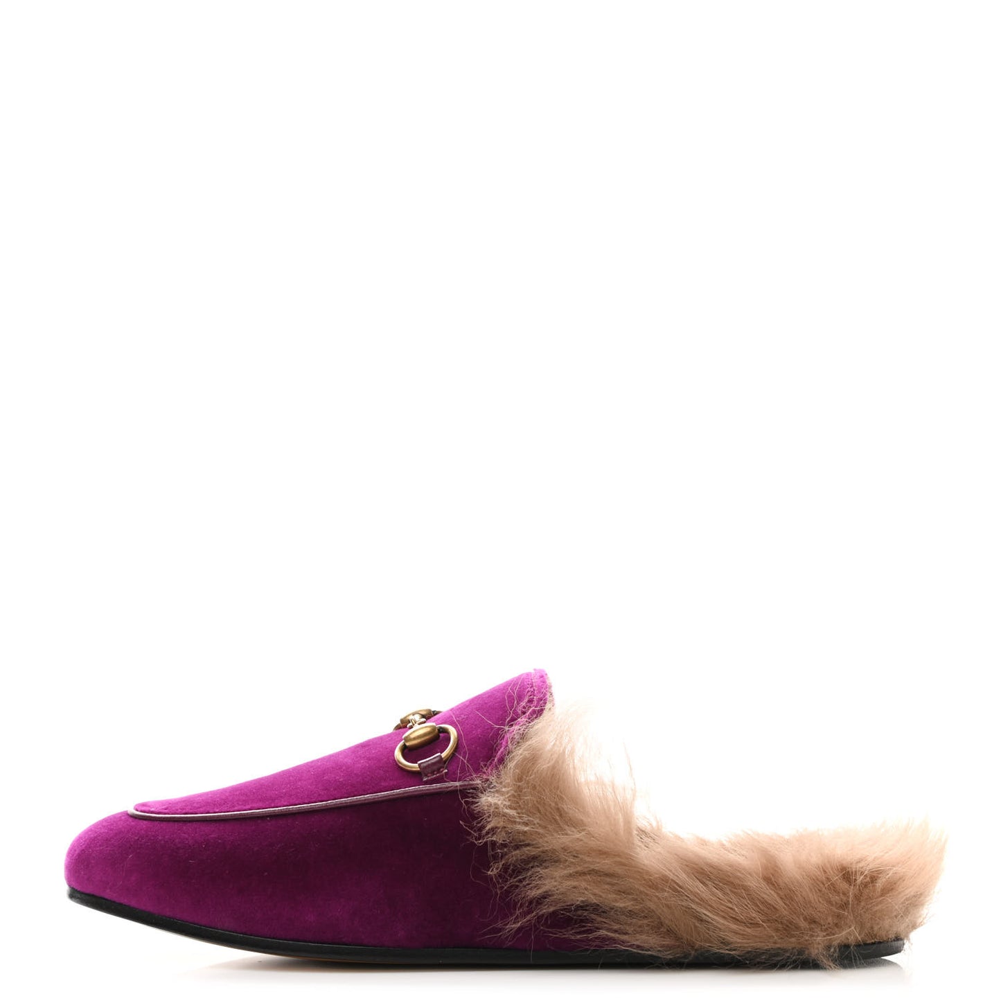 Velvet Fur Womens Princetown Slippers 36.5 Fucsia Violet Cyclamen Natural