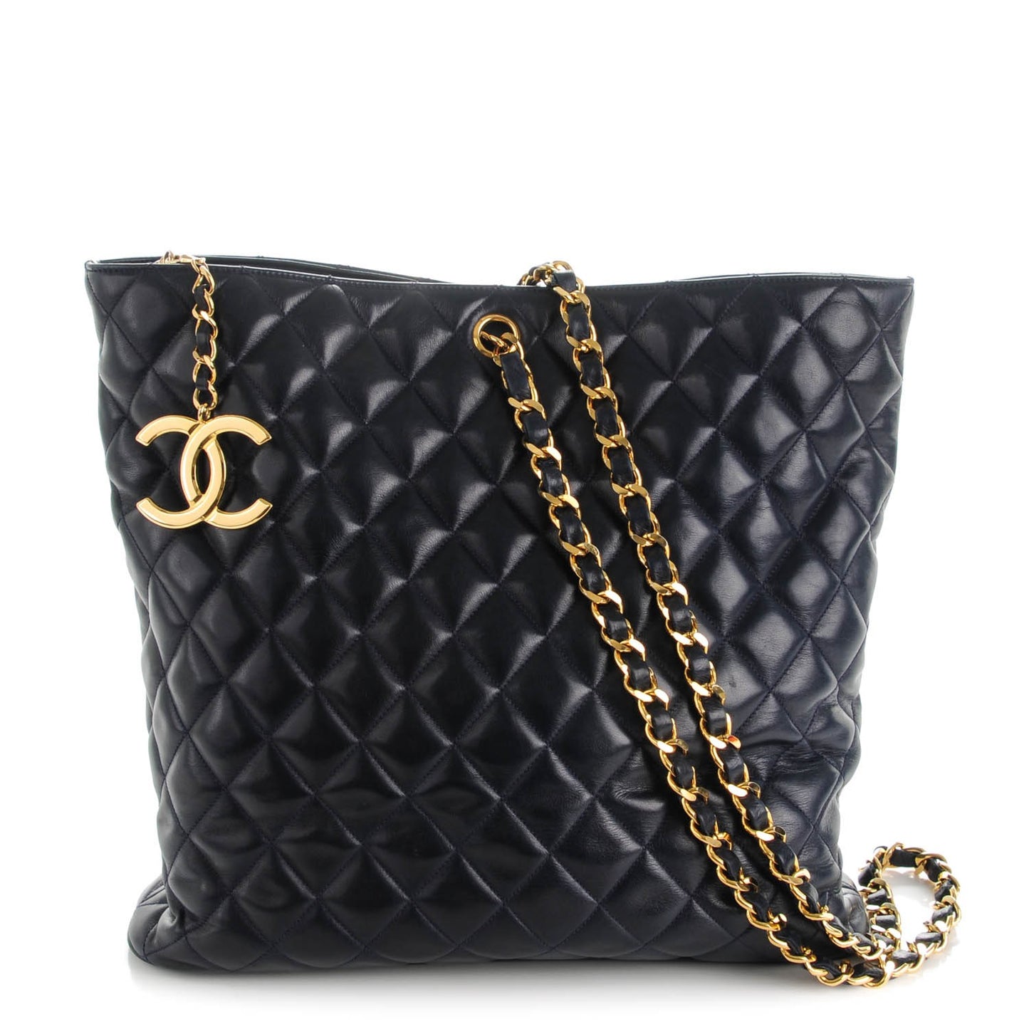 Lambskin Quilted Shoulder Bag Navy Blue