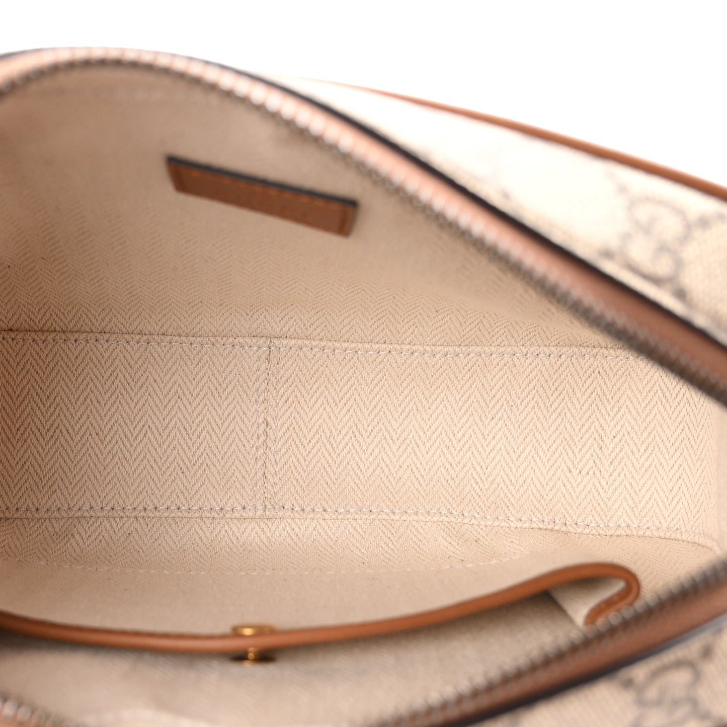 GG Supreme Monogram Textured Calfskin Emblem Mini Crossbody Beige Dark Brown