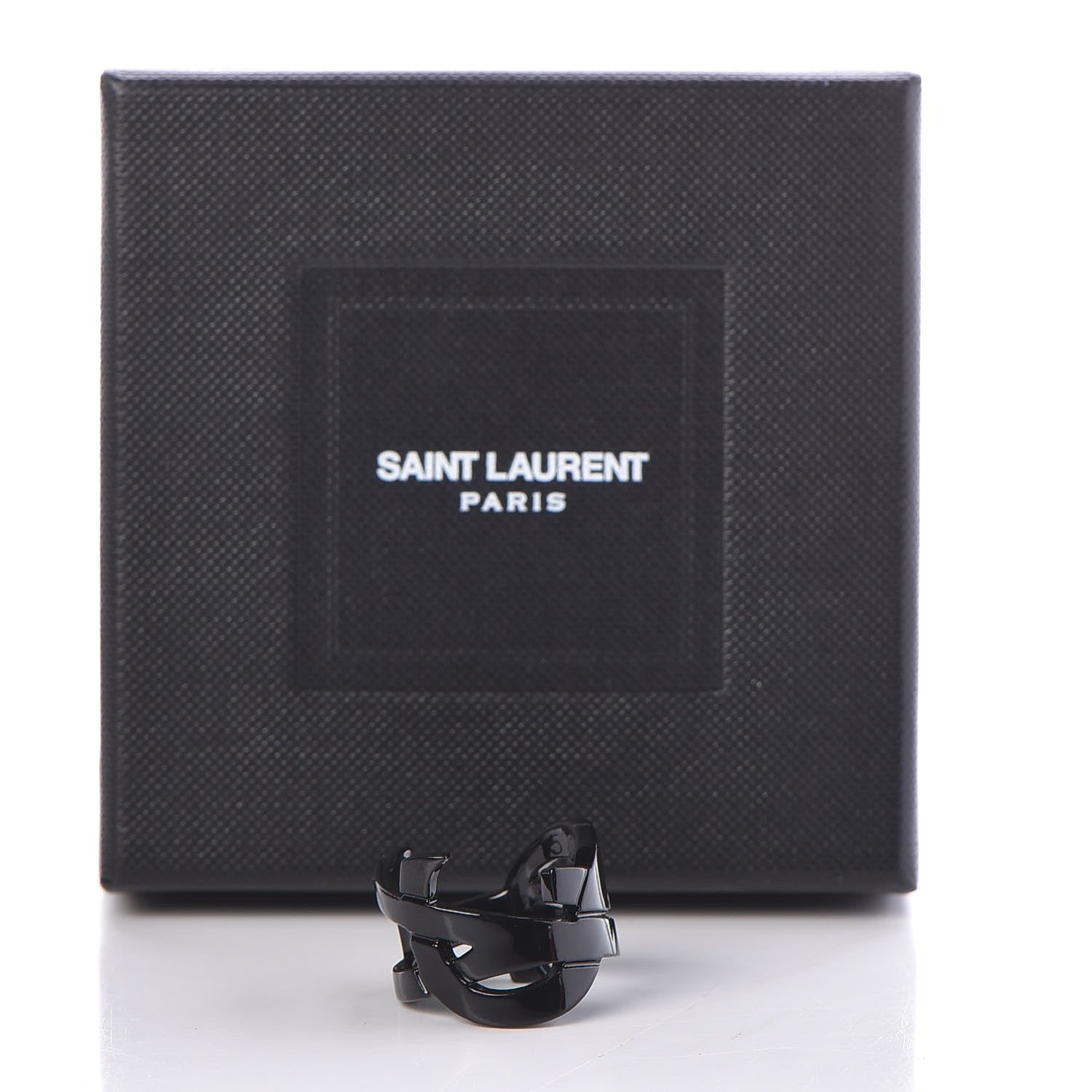 Saint Laurent Brass Monogram Cassandre Ring 5 Black 5 of 5