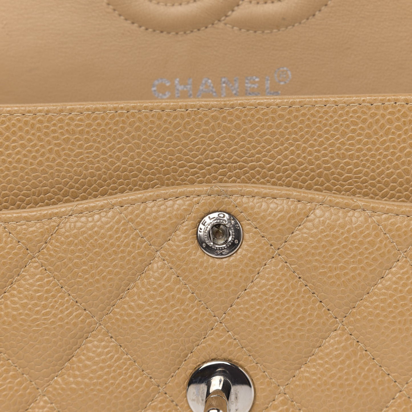 Caviar Quilted Small Double Flap Beige