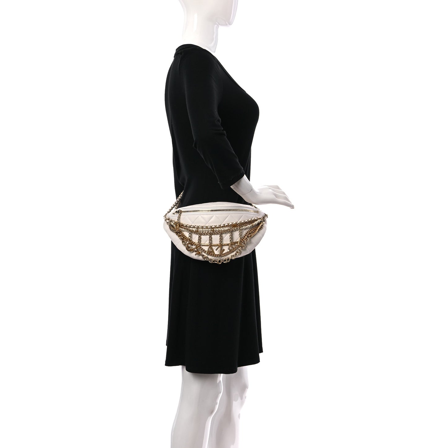 Lambskin Quilted All About Chains Waist Belt Bag White
