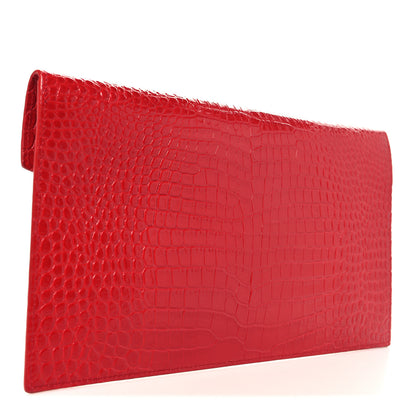 Saint Laurent Calfskin Crocodile Embossed Uptown Monogram Pouch Black 6 of 14