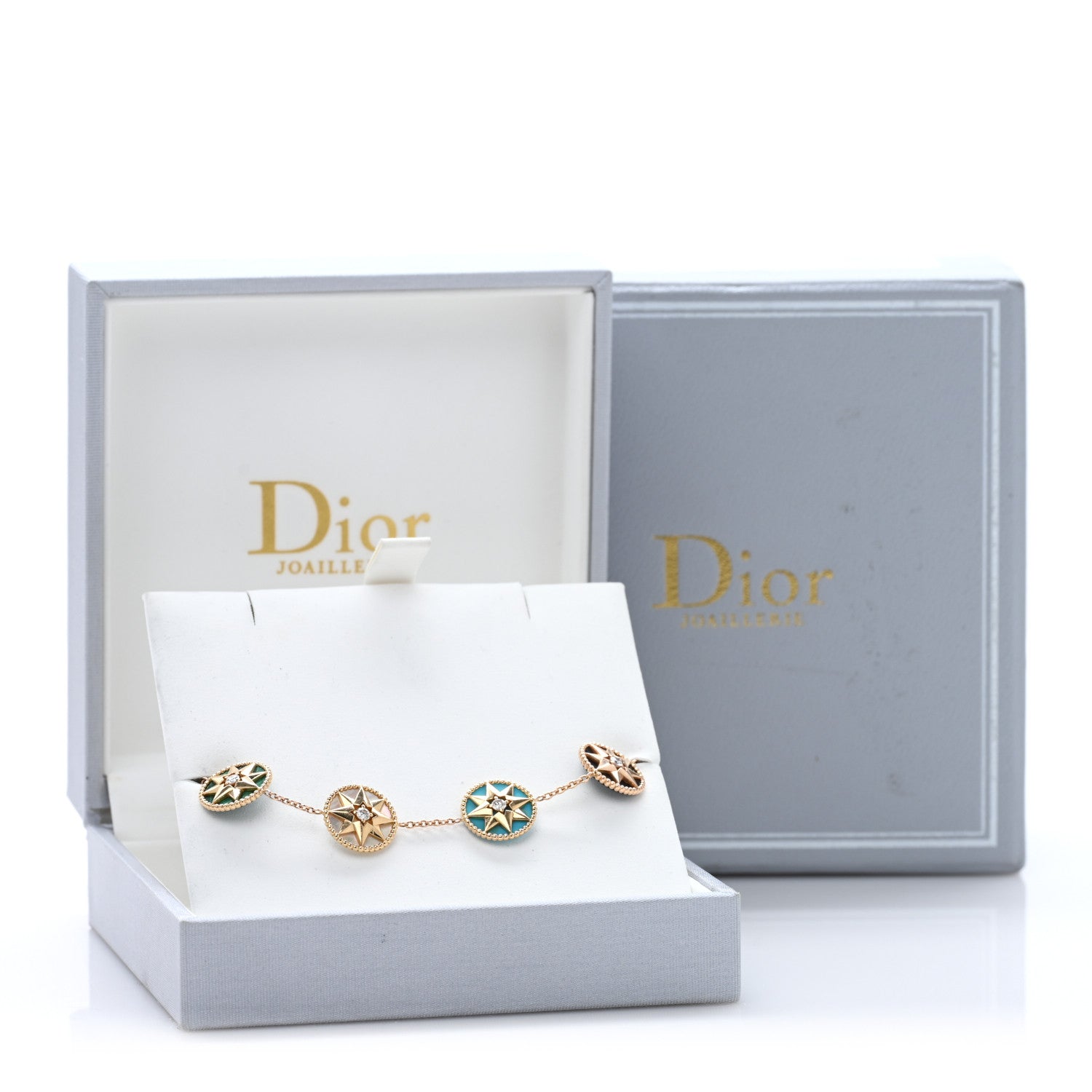 Christian Dior 18K Yellow Gold Diamond Multi Gemstone Rose Des Vents 5 Charm Bracelet 4 of 4