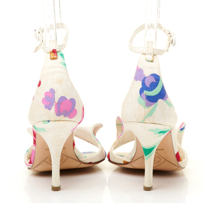 Chanel Canvas Printed Camellia Sandals 36 White 7 of 12