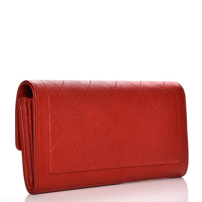 Chanel Grained Calfskin Quilted Label Click Large Gusset Flap Wallet Red 3 of 10