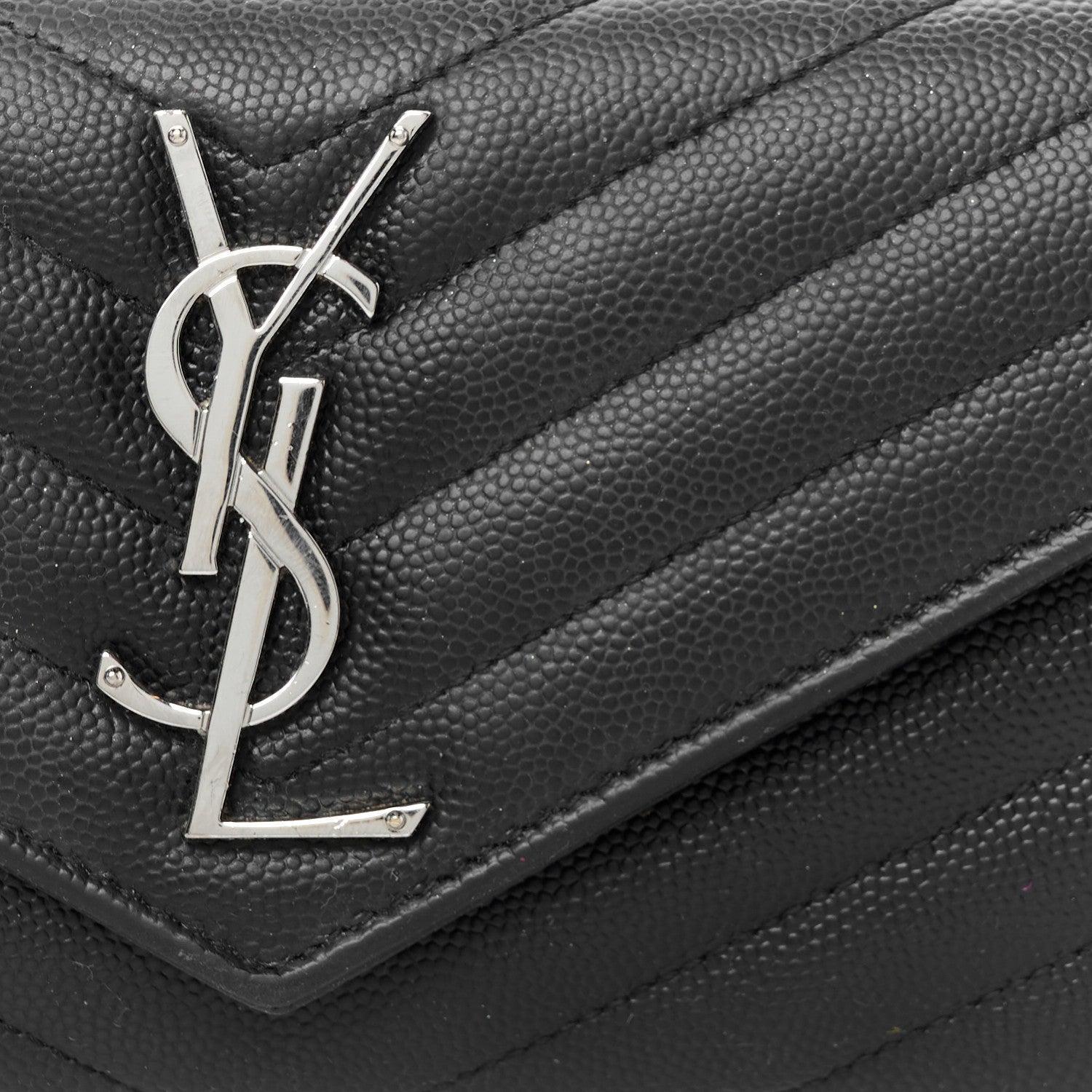 Saint Laurent Grain De Poudre Matelasse Chevron Monogram Flap Wallet Black 8 of 9