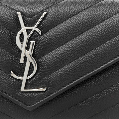 Saint Laurent Grain De Poudre Matelasse Chevron Monogram Flap Wallet Black 8 of 9