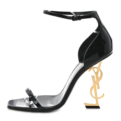 Saint Laurent Patent Calfskin Opyum 110 Sandals 40 Black Gold 1 of 8