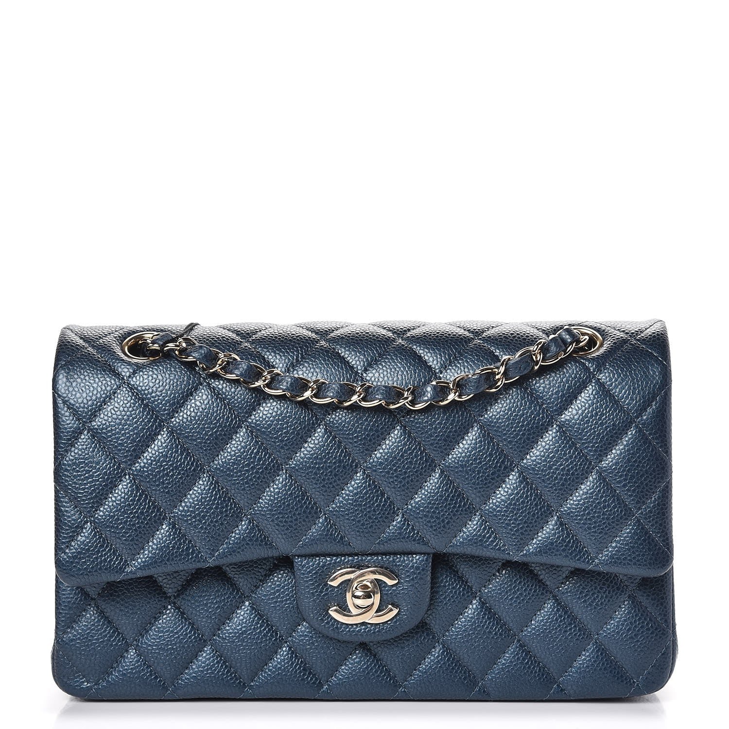 Chanel Metallic Caviar Quilted Medium Double Flap Dark Blue 1 of 9