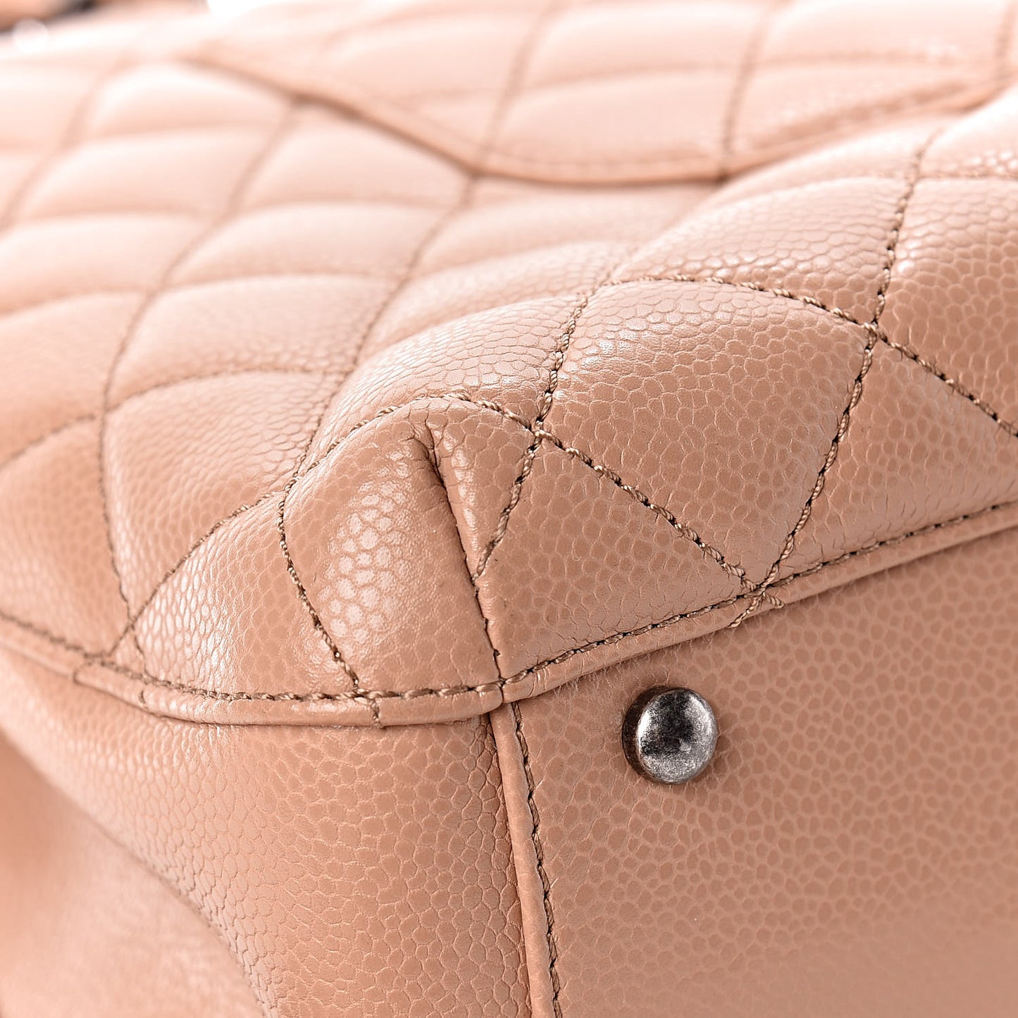 Caviar Quilted Large City Shopping Tote Beige