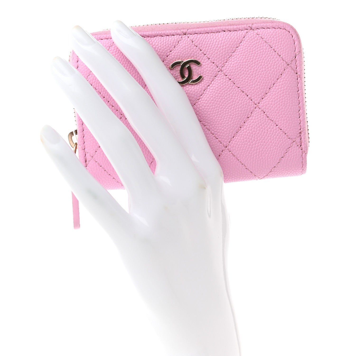 Chanel Caviar Quilted Zip Coin Purse Pink 2 of 7