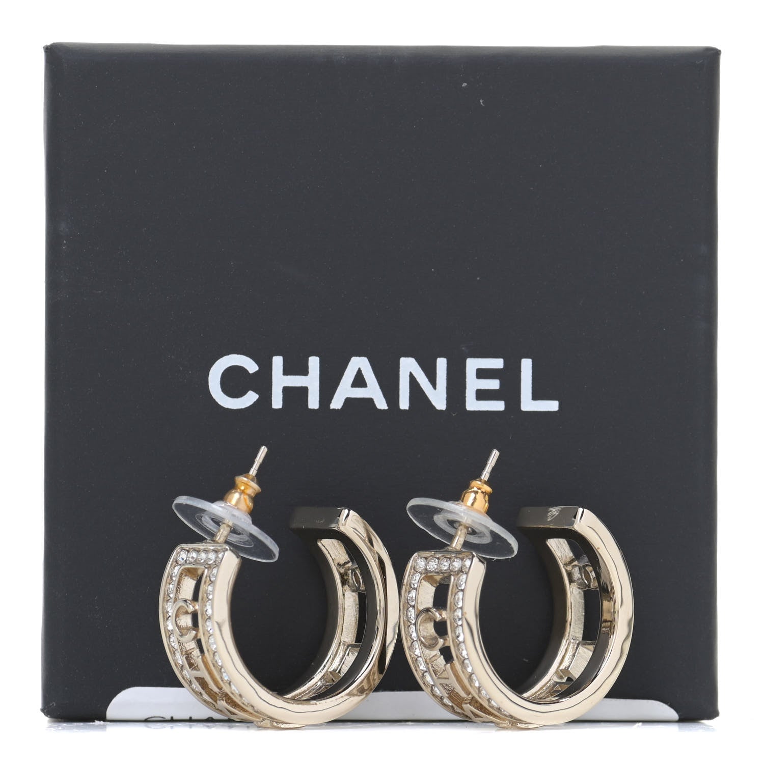 Chanel Metal Crystal Bow-tiful CC Hoop Earrings Gold 5 of 5