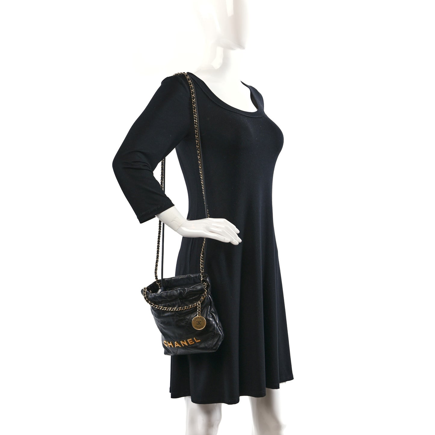 Shiny Calfskin Quilted Mini Chanel 22 Black