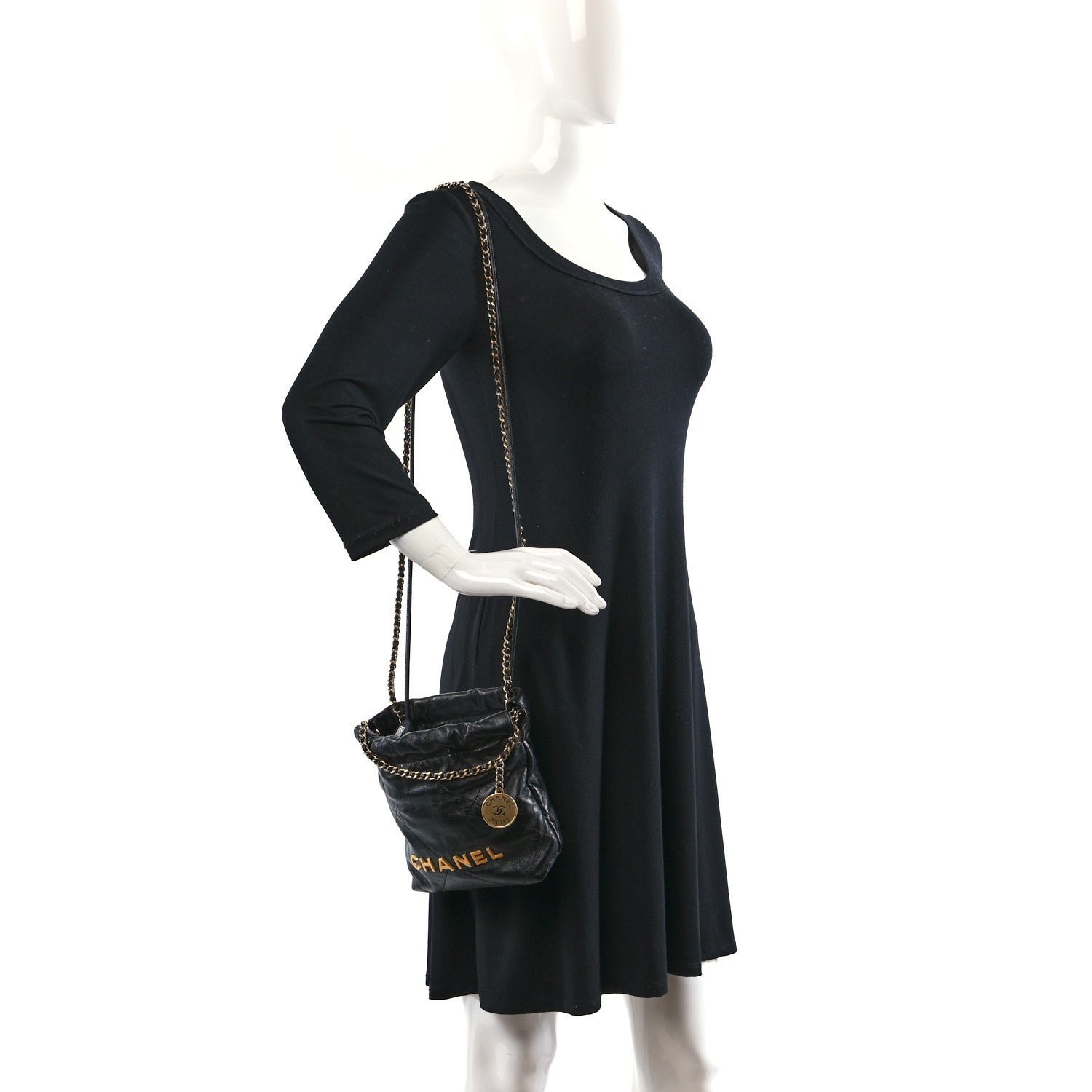 Chanel Shiny Calfskin Quilted Mini Chanel 22 Black 2 of 9