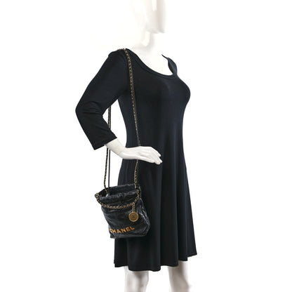 Chanel Shiny Calfskin Quilted Mini Chanel 22 Black 2 of 9