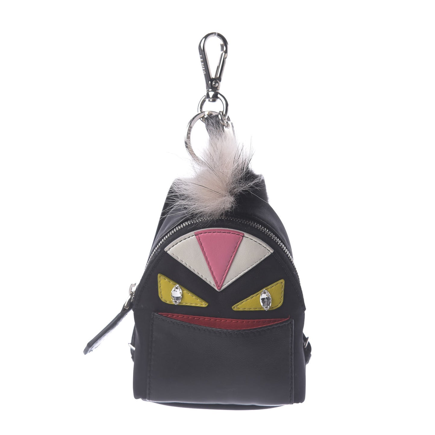 Nylon Shiny Nappa Nutria Fox Fur Monster Eyes Mini Backpack Charm Black Multicolor