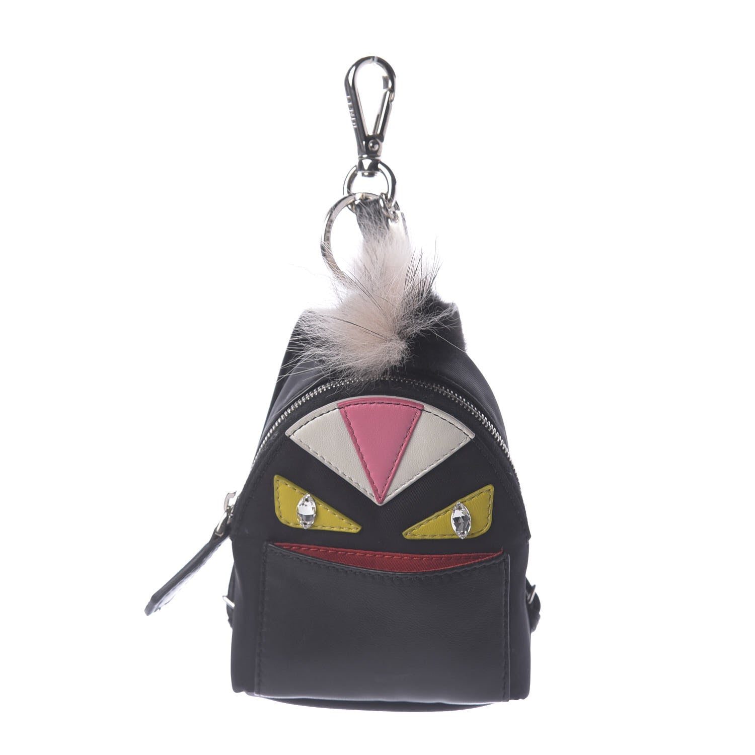 Fendi Nylon Shiny Nappa Nutria Fox Fur Monster Eyes Mini Backpack Charm Black Multicolor 1 of 9