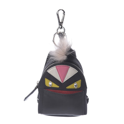 Fendi Nylon Shiny Nappa Nutria Fox Fur Monster Eyes Mini Backpack Charm Black Multicolor 1 of 9