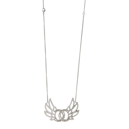 Chanel Baguette Crystal Winged CC Necklace Silver 1 of 4
